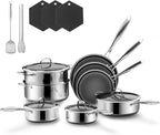 17-Piece 5 Ply Stainless Steel Cookware Set with Lids, Pots and Pans Set Non Stick, Non-Toxic, for Induction, Oven, Dishwasher Safe, RV Essentials, Kitchen Appliances