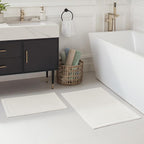 Arkwright 2 Piece 100% Cotton Bathroom Rug Set - High Absorbent Stylish Textured Woven Design Bath Mat, Slip Resistant Backing for Shower and Bathtub Floor, 17x24 & 20x32 in - White