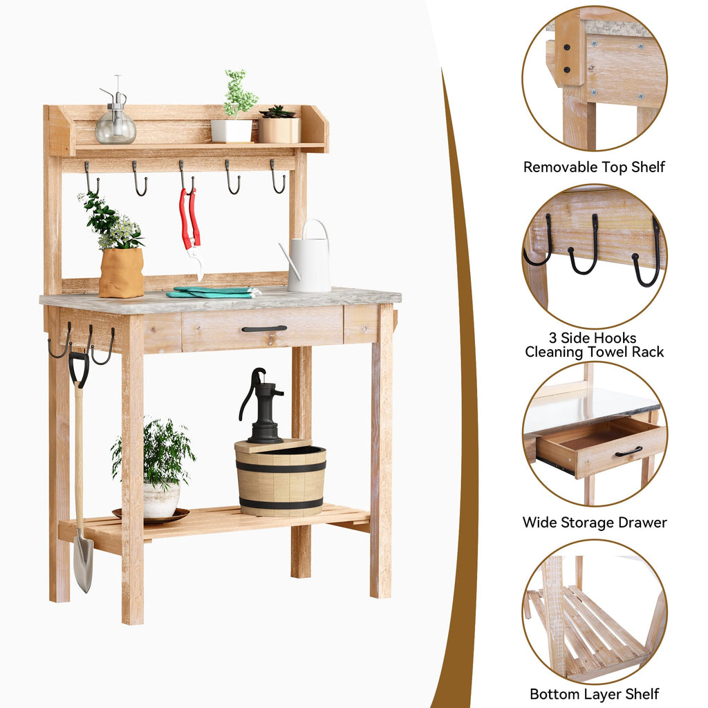 HOLTICO Potting Bench with Storage Drawer, Natural