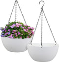 Meowell 12 inch Large Hanging Planters for Indoor Outdoor Plants, 2 Pack Hanging Flower Pots with Drainage Holes and Chain for Garden Porch, Plastic Hanging Baskets for House Plants, White
