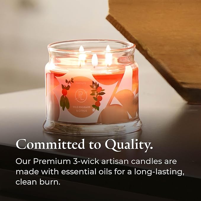 PartyLite Wild Rhubarb & Citrus Scented, Notes of Jasmine, Rhubarb and Creamy Sandalwood and White Musk, 13.2oz 3-Wick Jar Candle, 45 Hour Burn Time, Luxurious Fragrance, Ideal for Gifting