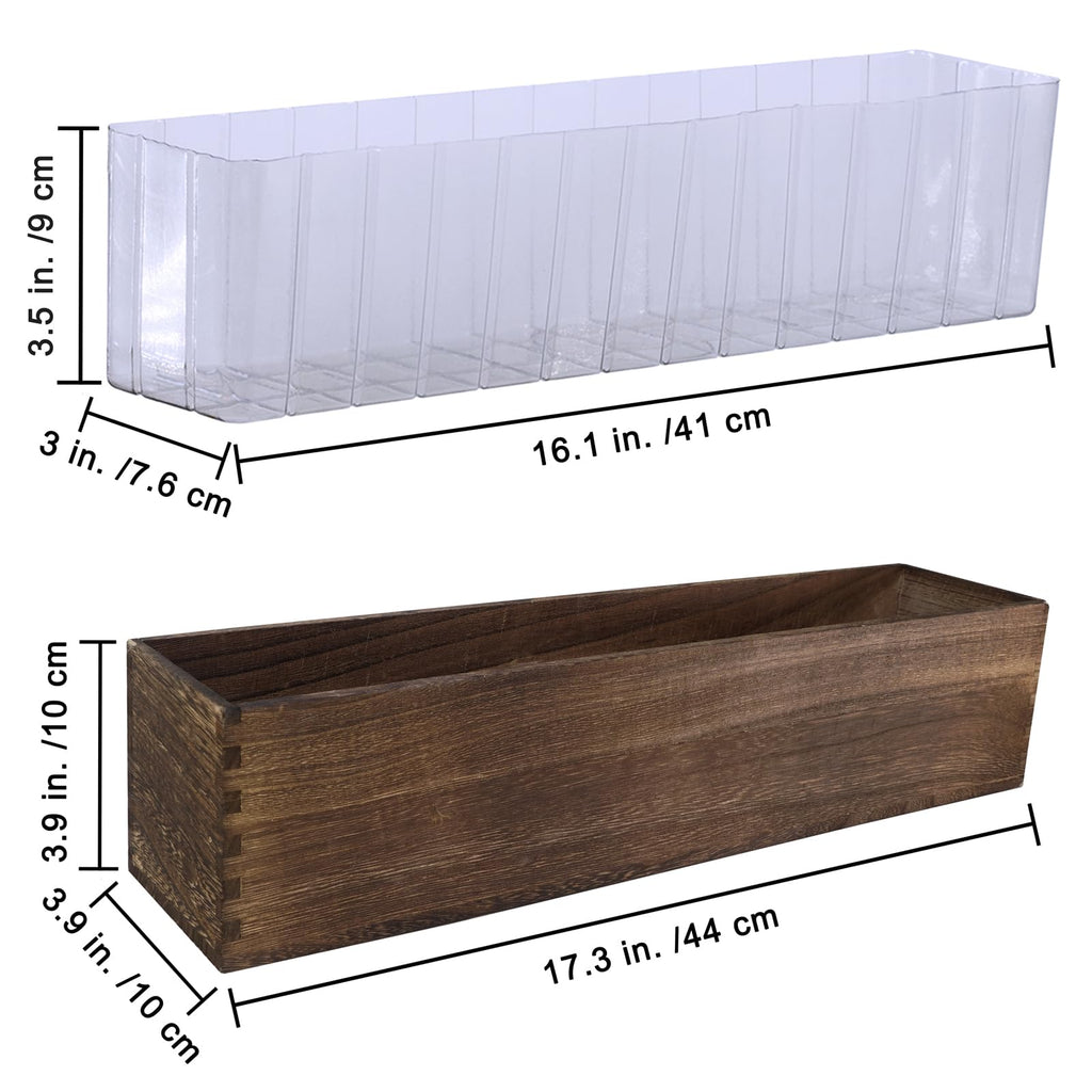 Winlyn Rustic Wooden Planter Box 17.3" L x 3.9" W x 3.9" H Brown Rectangular Planter Decorative Wood Box with Removable Plastic Liner Window Box for Farmhouse Wedding Home Garden Table Centerpiece.