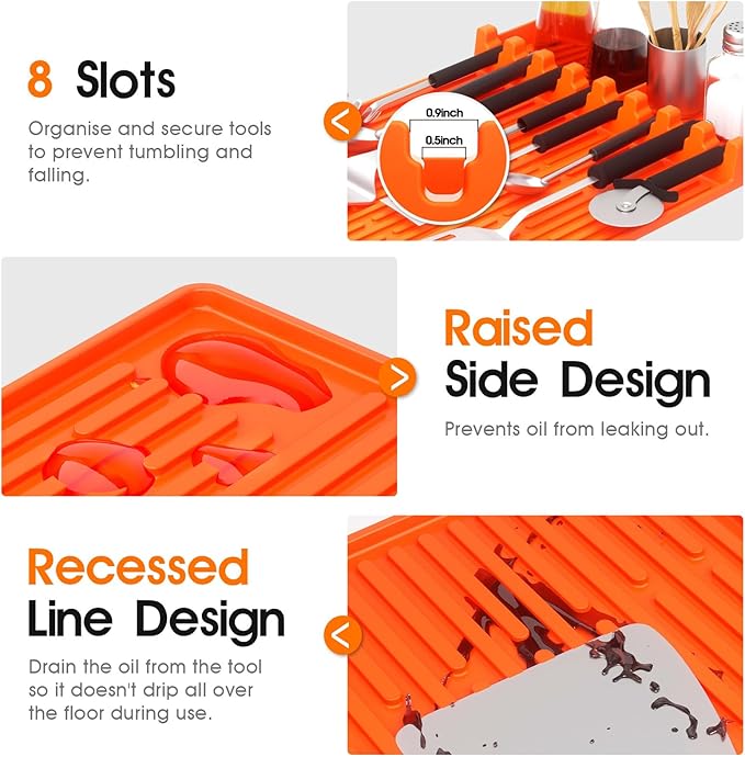 Silicone Griddle Tool Mat for Blackstone, 16"x11.5" Easy to Clean Heat Resistant Non-Stick Antislip Spatula Mat for Outdoor Grill BBQ Cooking Kitchen Counter (Orange)