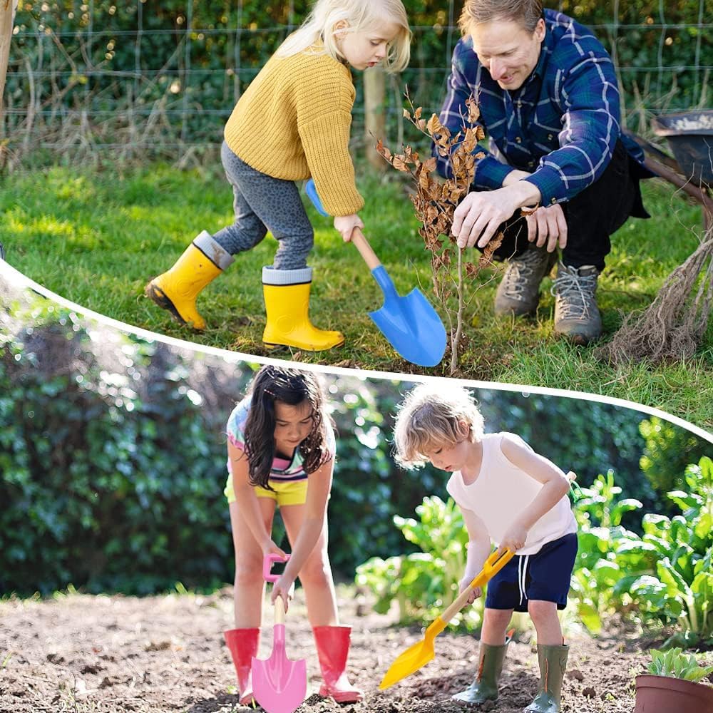 Kids Sand Shovels 16" Long Kids Beach Spade Durable Wood Handle ABS Plastic Spade Garden Tool Set for Kids Adults Garden Sand Snow Backyard Summer Beach Shoolbackyard Sandbox 3- Pink Blue Yellow