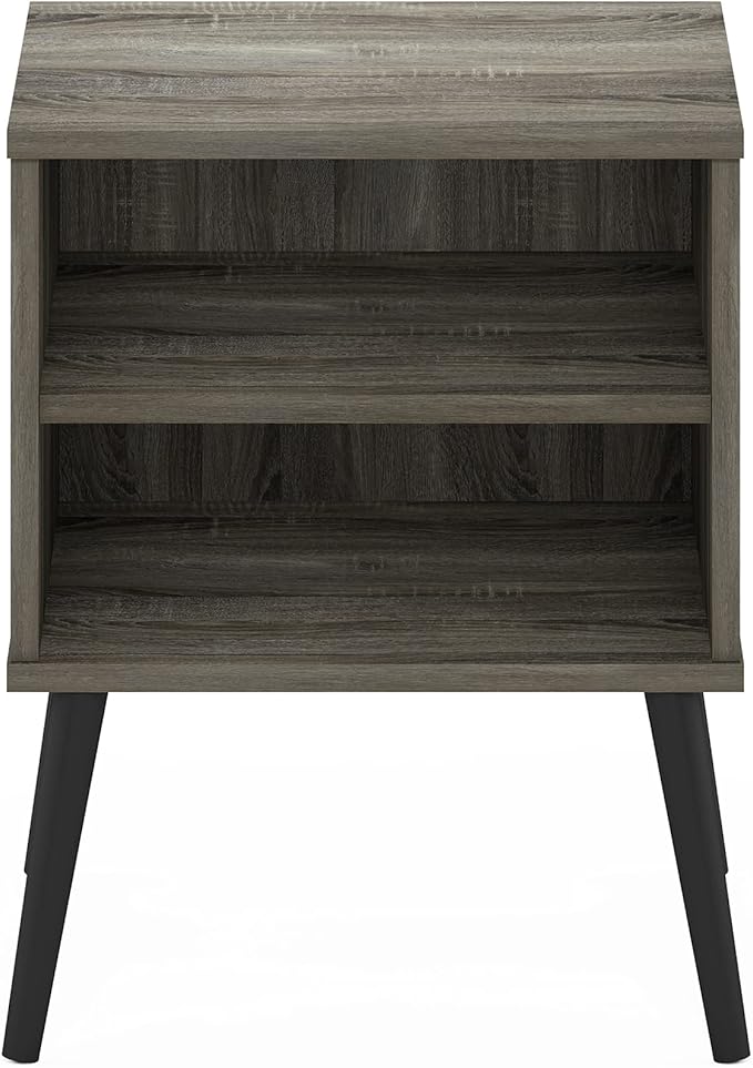 Furinno Claude Mid Century Style End Table with Wood Legs, French Oak Grey