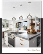 Brushed Nickel Pendant Lights Kitchen Island, Globe Pendant Light Fixtures with 8 Inch Clear Glass Shade, Modern Hanging Light Fixtures for Kitchen, Bedroom (2 Pack - Gray Glass Pendant Light)