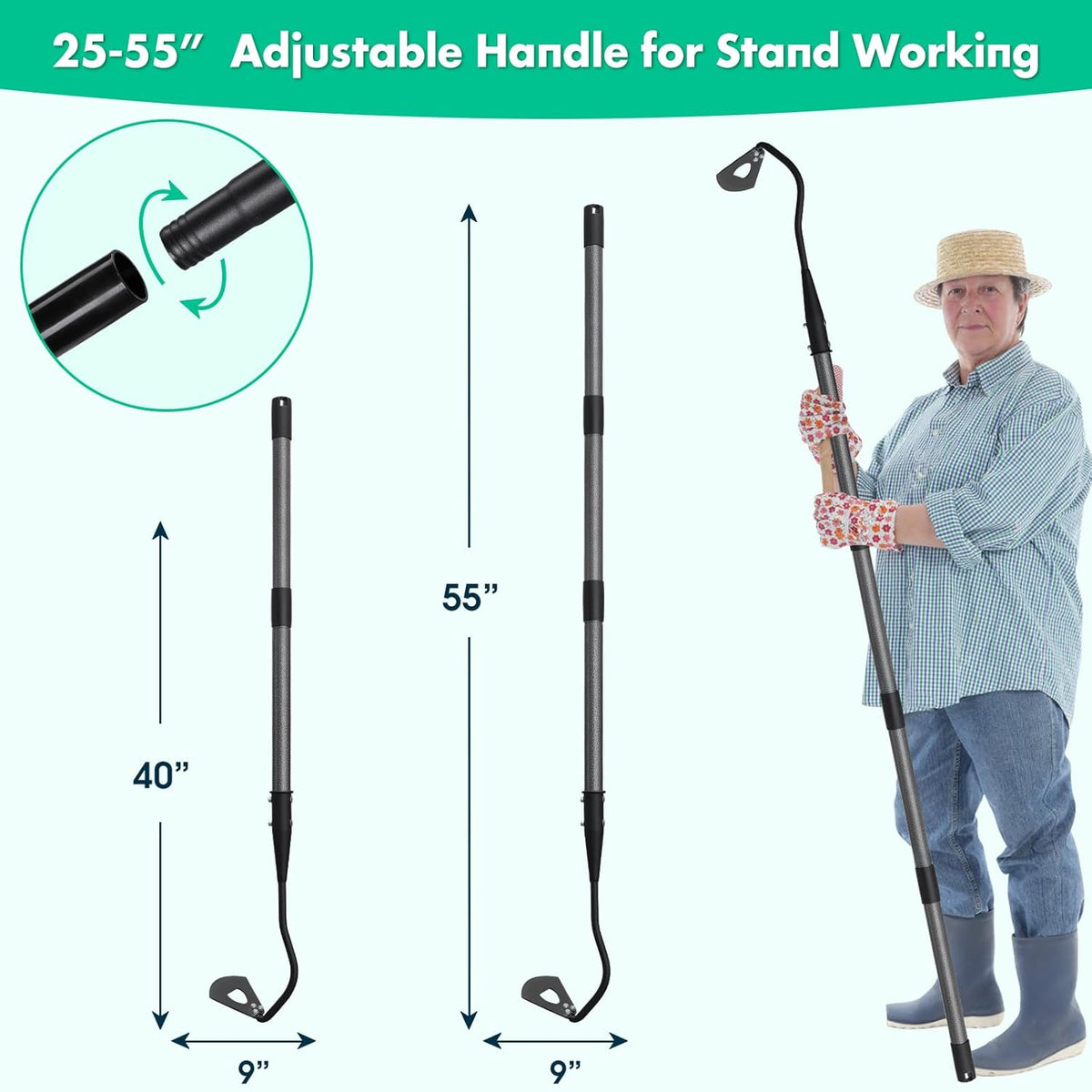 Garden Hoe for Weeding,Heavy Duty Weeding Hoe for Fast Weeds Grass Removal,Loosening Soil Digging Planting Ridging,55 Inch Long Handle,Hardened Hollow Eye Hoe Garden Tools for Garden Flower Beds