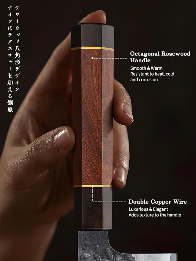 7 Inch Nakiri Knife, Japanese Hand Forged Asian Chopping Chef Knife, Professional Meat Vegetable Cleaver Kitchen Knife with Ergonomic Handle