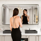 LOAAO 72X40 Inch Brushed Nickel Bathroom Mirror, Rounded Rectangle Silver Metal Frame Mirror, Brushed Nickel, Anti-Rust, Hangs Horizontally or Vertically