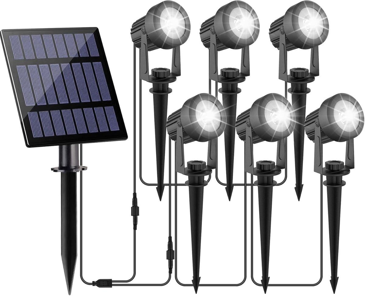 Solar Spot Lights Outdoor, Landscape Spotlights IP65 Waterproof 9.8ft Cable, Dusk to Dawn Solar Uplights for Tree Garden Yard Driveway Porch Walkway Pool (6-in-1, 6000K Cold White)
