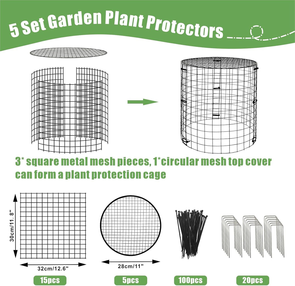 5 Packs Garden Plant Protectors from Animals,Metal Plant Cage Chicken Wire Cloche with Ground Stakes and Nylon Tie,Garden Plant Protectors for Flower Vegetable to Keep Animals Out-11.8"x 12.6"