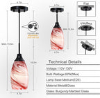 Mini Glass Pendant Light 4.72" with Handblown Burgundy Marble Art Glass Hanging Light 1-Pack Oval Ceiling Hanging Light Fixture for Dining Room Kitchen Island Cafe Foyer Hallway