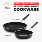GreenPan x Bobby Flay 2 Piece- 8” and 10” Nonstick Frying Pan Skillet Set, PFAS-Free Diamond Ceramic, Induction Suitable, Stay-Cool Silicone Handle, Easy Clean Dishwasher & Oven Safe, Black