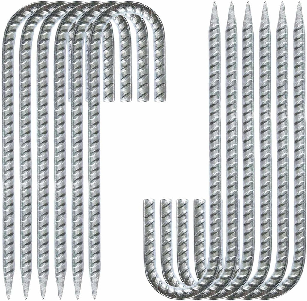 Heavy Duty Rebar Stakes 12-Pack 12-Inch - Hot-Dip Galvanized J-Hook Ground Anchors for High Winds, Trampoline, Fencing, Landscape Fabric - Forged Tip for Rocky & Hard Soil
