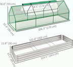 Outsunny 8.6 x 3 x 1ft Raised Garden Bed with Mini Greenhouse, Galvanized Raised Garden Bed with Cover for Herbs and Vegetables, Small Greenhouse for Patio Garden Balcony, Green and Silver
