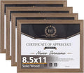 KINLINK 8.5x11 Picture Frame Brown, Solid Wood Diploma Frames with Acrylic Plexiglass for Pictures, Certificate Degree Document Frame Tabletop and Wall Mounting Display, 4 Pack