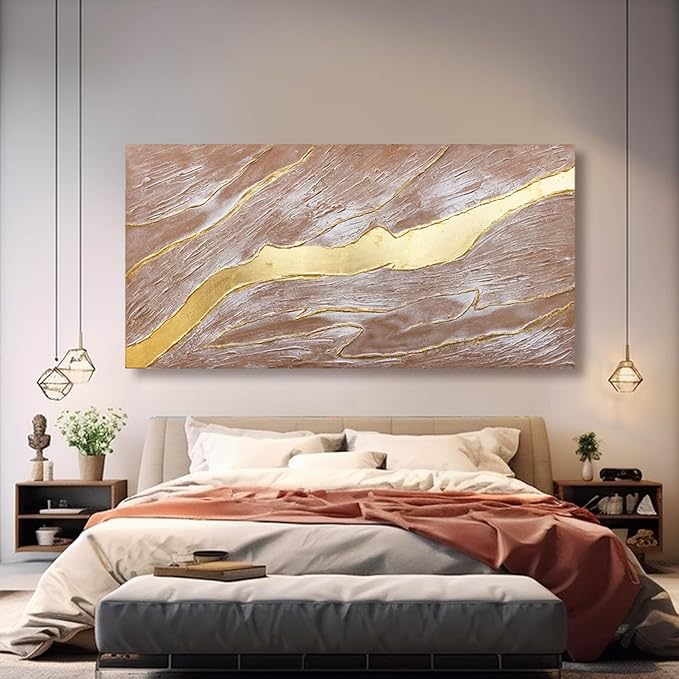 VAYIMDH Abstract Large Canvas Wall Art Line Wall Pictures Pink and Gold Wall Print 29"x58" Artwork for Living Room Dining Room Area