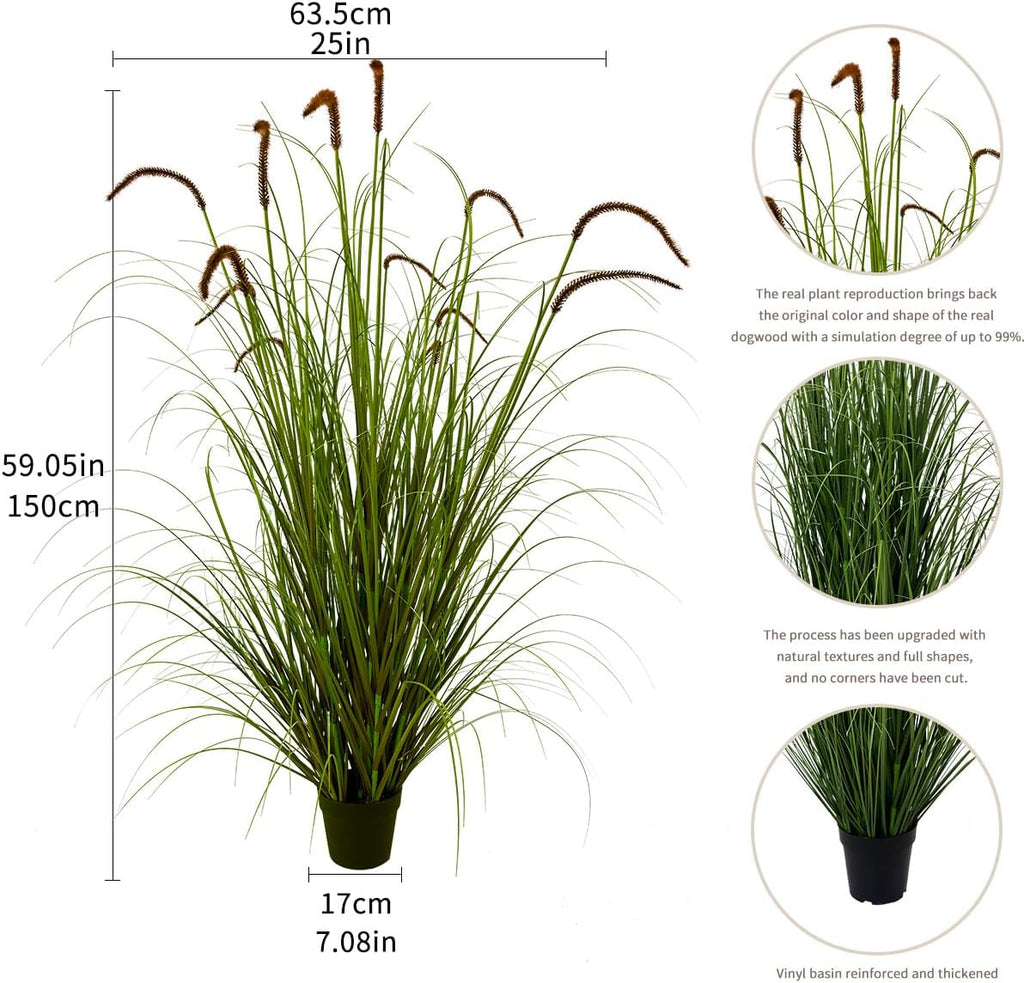 Artificial Plant 5ft(1pack) Tall Artificial Grass Plant,Faux Plants Indoor Home Decorative Artificial Plants & Flowers in Pot Fake Plant, House Plant Indoor