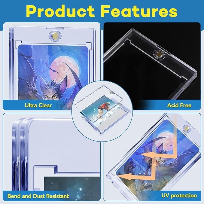 60ct Magnetic Card Holders, 35pt One Touch Card Holder, U-V Protection Hard Plastic Case for Trading Cards, Display Case for Sports, Baseball, Football, Game Cards