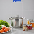 Daniks Standard Stainless Steel Stock Pot with Glass Lid – Induction 10 Quart, Dishwasher Safe, Measuring Scale, For Soup, Pasta, Stew, Silver