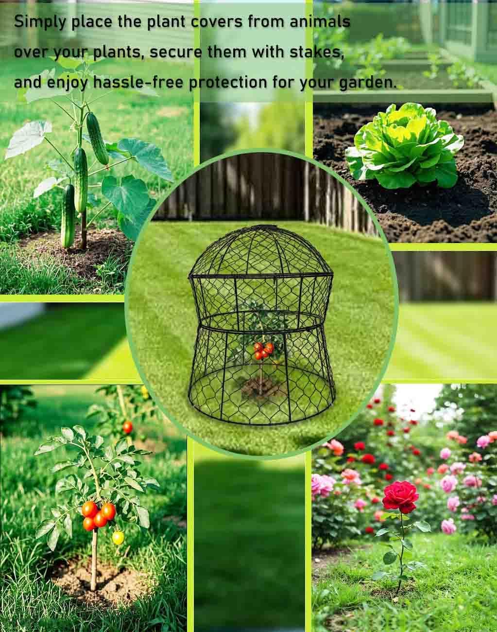Garden Cloches for Plants 2 Pack Metal Plant Protectors from Animals Chicken Wire Cloche Updated Plant Cages for Outdoor Plants Vegetables Seedlings 13" D x 14" H