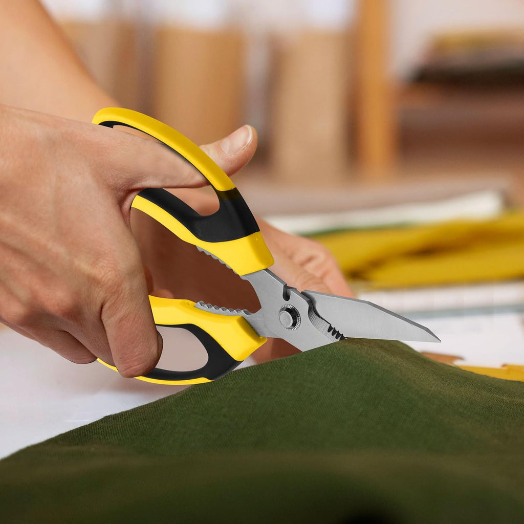 Utility Scissors Heavy Duty: 8-Inch sharp Scissors All Purpose heavy duty, Serrated Blades Cut Carpet, Cardboard, Wire, Leather, Fabric, Multipurpose Shears for Kitchen, Garden, Office, Craft