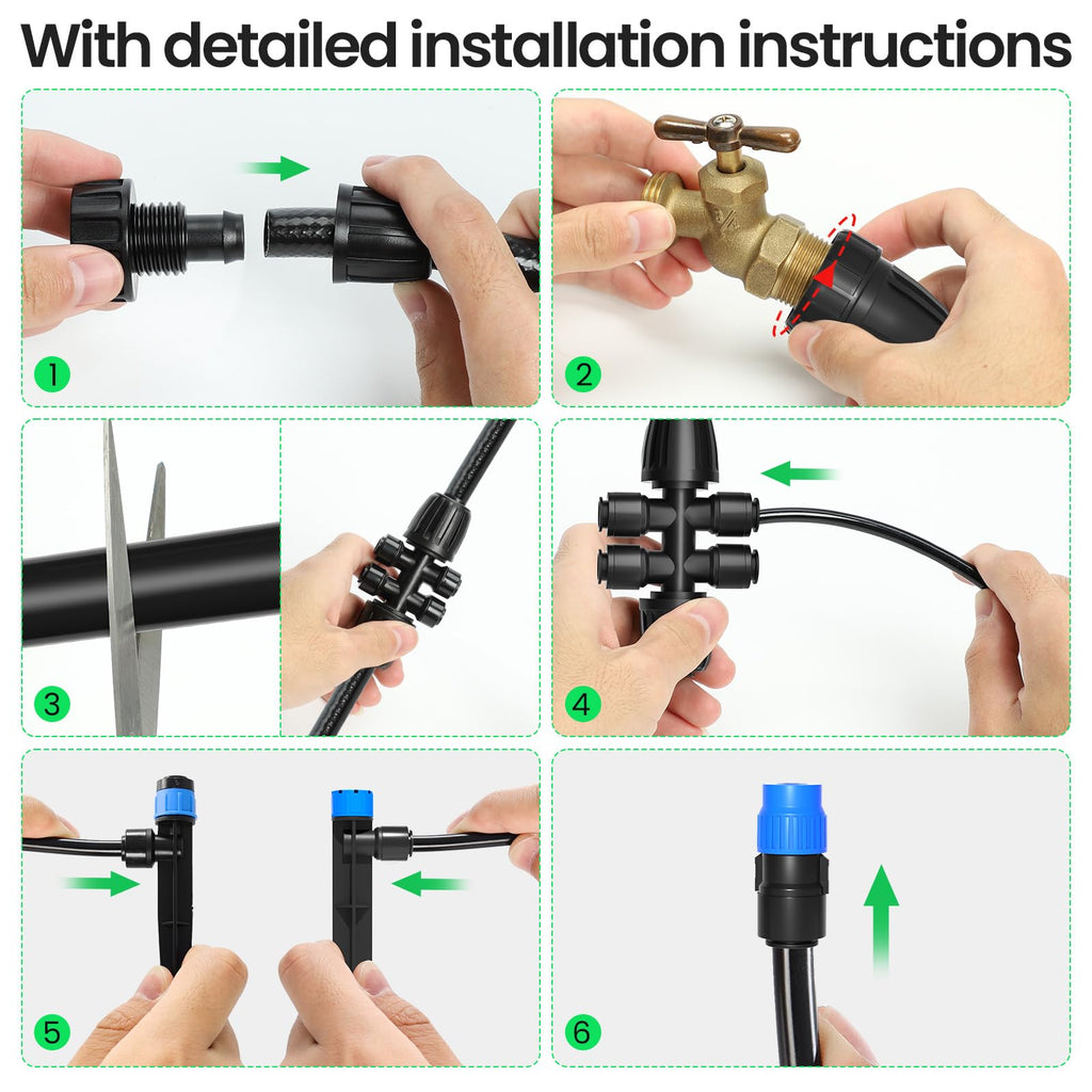MIXC 230FT Quick-Connect Drip Irrigation System Kit, Automatic Garden Watering System with 1/4" & 1/2" Fast-Lock Tubing - Adjustable Nozzles & Sprinklers for Garden, Greenhouse, Lawn, Potted Plants