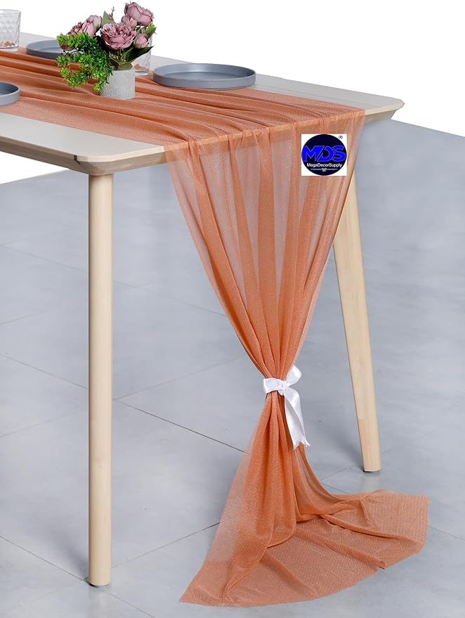 MDS 20 Pack 10ft Chiffon Table Runner 29 x 120 Inches Sheer Wedding Runner Romantic Rustic Table Runner for Wedding Decorations, Birthday Parties, Bridal Shower Party Arch Decor - Coral Peach