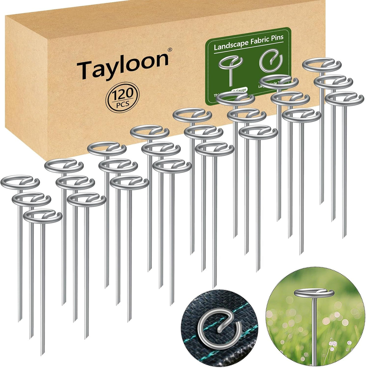 120 Pcs Landscape Fabric Stakes Heavy Duty(8 Gauge), 6 inch Galvanized Garden Weed Barrier Stakes for Plant Support, More Holding Power Than U-Shaped Ground Nail, Not Easy to Bend