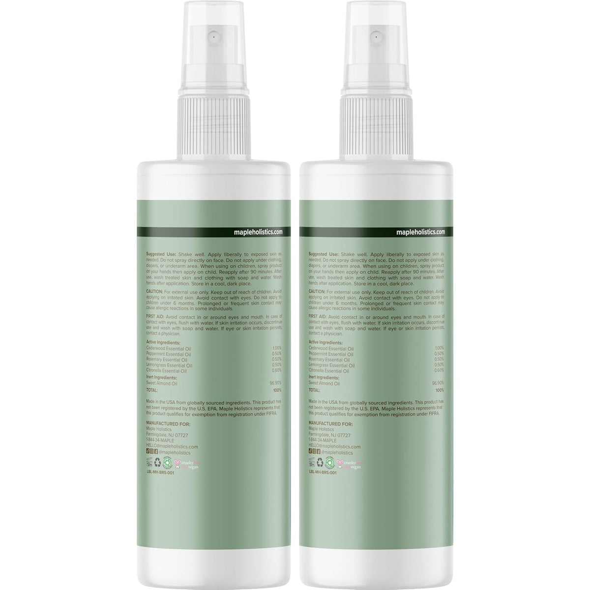 Natural Bug Repellent Spray for Body - DEET Free Bug Spray for Kids & Adults for Ticks Mosquitoes & Insects - Made with Citronella Rosemary & Lemongrass - Light Scent Vegan & Cruelty Free (8 Fl Oz)