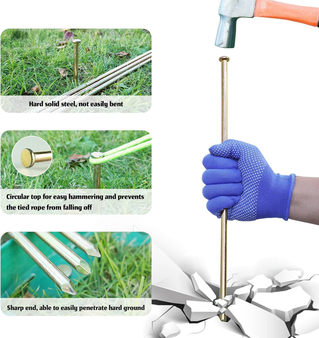 16 Inch Landscape Stakes, 45 Pack Heavy Duty Galvanized Metal Ground Anchoring Spikes for Paver Edging, Weed Barrier, Floor Covering, Artificial Turf, Camping Tent (Yellow)