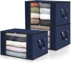 Fab totes 3 Pack Clothes Storage, Foldable Thick Fabric Blanket Storage Bags, Containers for Organizing Bedroom, Closet, Clothing, Comforter,Closet Organization with Handle,Blue