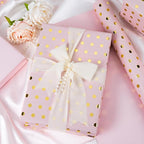 Flyhill Pink Wrapping Paper Roll,Reversible Mini Roll Gold Foil Polka Dot Gift Wrap for Birthday,Girls,Baby Shower,Wedding (17 Inch X 32.8 Feet)