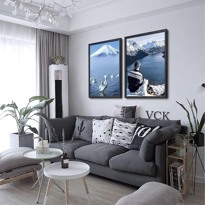 VCK 27x40 Picture Frame Set of 4 - Black, Gallery-Quality Wood Poster Frames, 1.1-Inch Wide Border, Polished Plexiglass, Vertical or Horizontal Wall Display for Photo/Art/Prints, Black