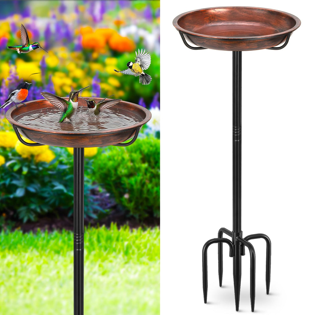 Gtongoko 10" Dia Bowl Small Metal Bird Bath for Outside Heavy Duty, 29" Height Bird Feeder Birdbaths for Outdoors, Garden Bird Bath Bowl with 5-prongs Base