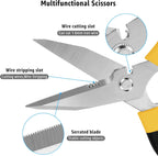 Utility Scissors Heavy Duty: 8-Inch sharp Scissors All Purpose heavy duty, Serrated Blades Cut Carpet, Cardboard, Wire, Leather, Fabric, Multipurpose Shears for Kitchen, Garden, Office, Craft