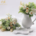 Meldel 3Pcs Rose Bouquet White&Champagne Artificial Flowers Eucalyptus Plants Silk Flower Arrangements Wedding Bouquets Decorations Plastic Floral Centerpieces for Home Kitchen Garden Party Decor