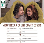 Pizuna Pure 100% Cotton Queen Duvet Cover Set, Luxurious 400 Thread Count Long Staple Cotton Sateen Weave with Button Closure (Combed Mustard Gold Cotton Duvet Cover Queen)