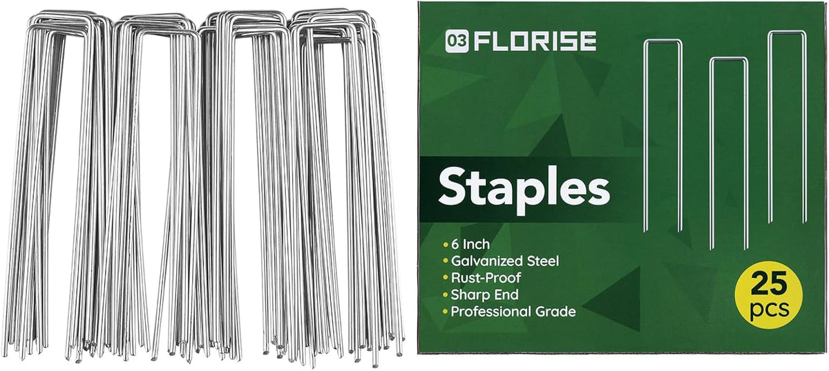 6 Inch Garden Stakes, 25 Pack Landscape Staples Anti-Rust 11 Gauge Galvanized Ground Stakes Pins for Yard Fabric, Lawns, Weed Barriers, Landscape Fabrics, Irrigation Hose