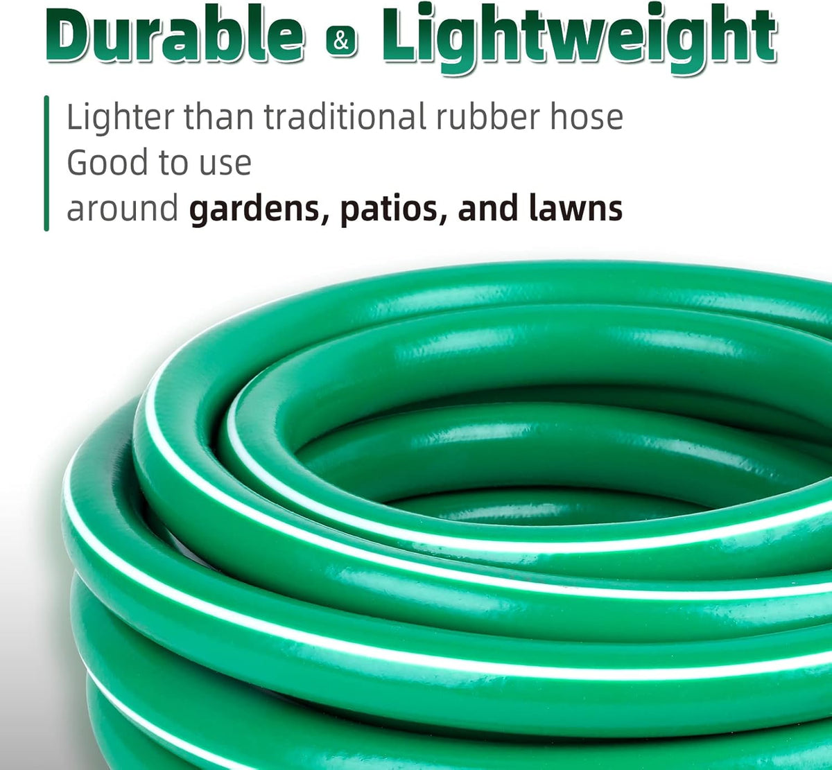 Worth Short Lead-in Green Garden Hose 5/8 in. x 6 ft. -Kink Free, No Leaking, Male/Female Fittings -Heavy Duty Durable Flexible Lightweight Water Pipe -Brass Aluminum Ends for Household & Yard Use