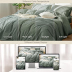 MooMee Bedding Duvet Cover Set 100% Washed Cotton Linen Like Textured Breathable Durable Soft Comfy (Heathered Green, Oversized Full 82"x86")