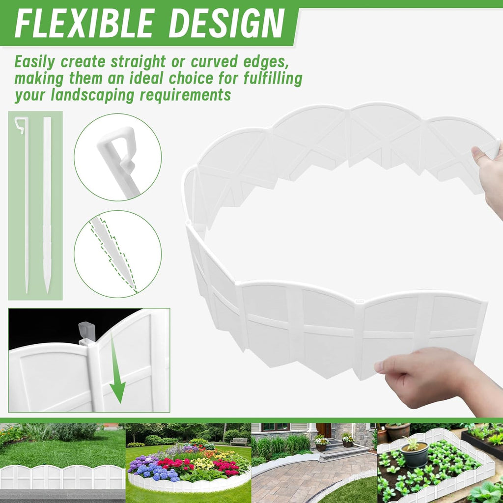 20Pcs Garden Edging Border Landscape Edging Lawn Garden Fence Decorative Landscape Border 20Ft Length Landscaping with 20 Pcs Stakes for Lawn Flower Bed Yard White