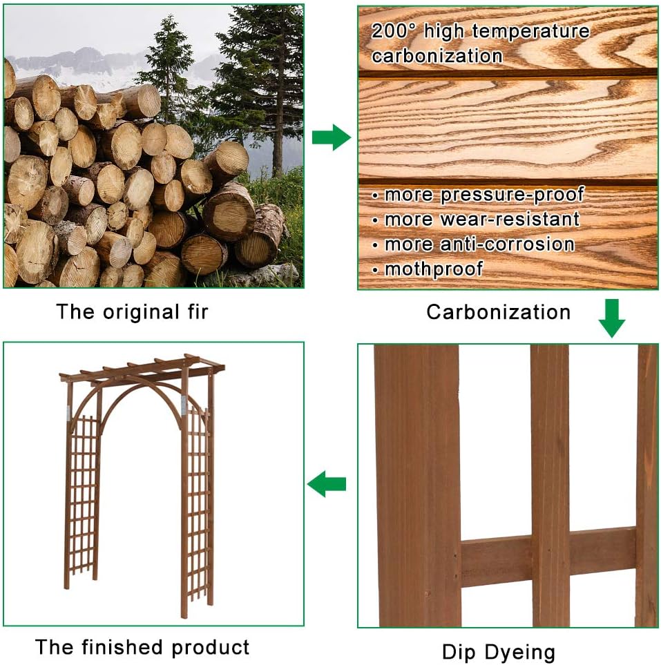 VINGLI 85in Wooden Arbor Garden Arch, Wedding Arch for Ceremony, Wood Trellis for Plant Climbing, Christmas Decor Pergola for Garden Backyard, Lawn (Brown)