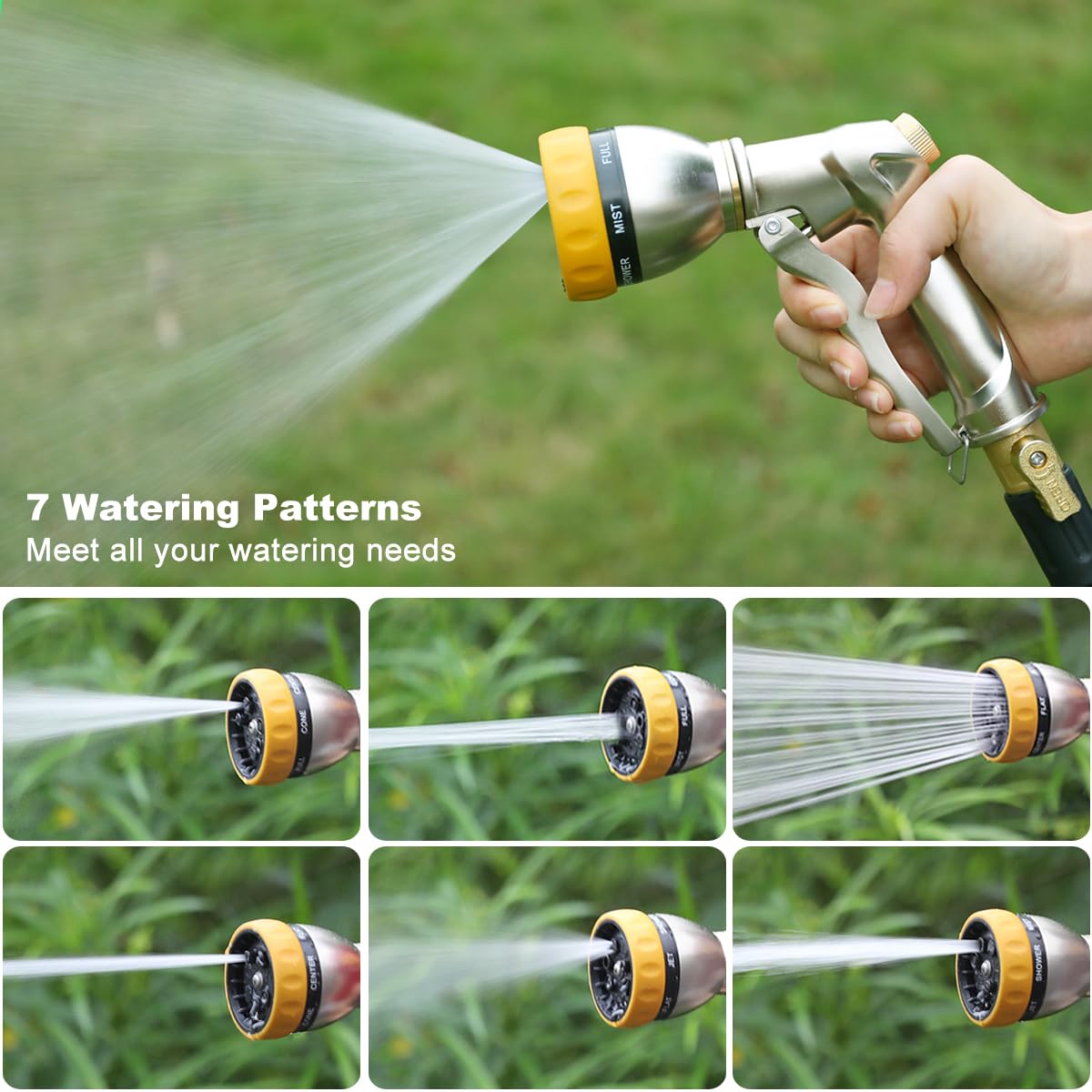 FANHAO Metal Garden Hose Nozzle Heavy Duty, 7 Adjustable Spray Patterns