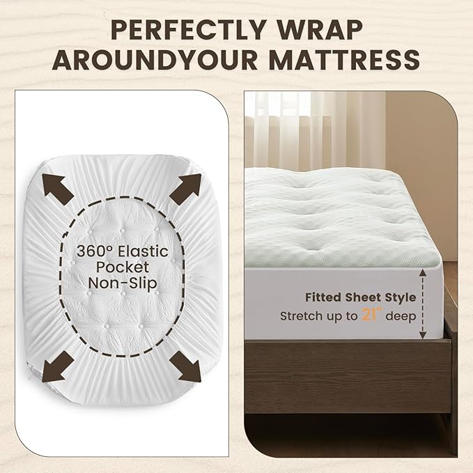 QUIETSEA Reversible Sofa Queen Mattress Topper Egg Crate Memory Foam Mattress Topper, Bamboo Viscose Mattress Pad Sofa Queen, Noiseless Waterproof Mattress Cover with Deep Pocket up to 21", 60" x 72"