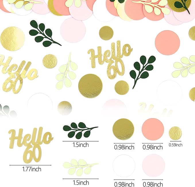 300PC 60TH Birthday Confetti for Table Pink and Sage Green Happy 60TH Birthday Decorations for Woman Dots Hello 60 Confetti Scatters Sixty Party Decor Supplies