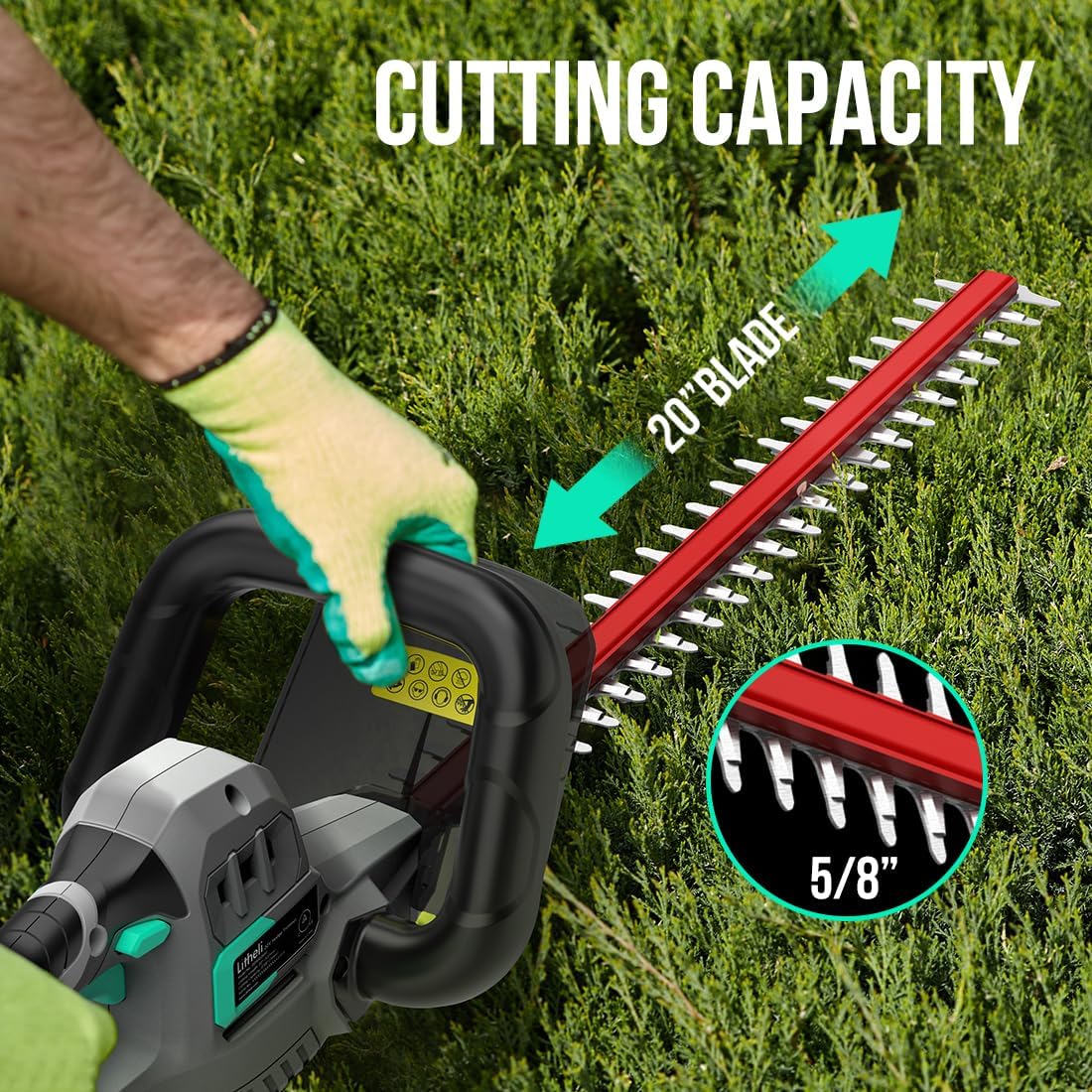 Litheli 20V Cordless Hedge Trimmer 20 Inch, Power Hedge Trimmer for Bush & Shrub Cutting, Trimming, Pruning, with 2.0Ah Battery and Charger Included