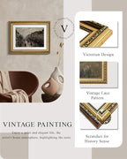 VIYYIEA Gold Framed Wall Art Canvas Print Home Decor for Living Room Classical Cityscape Artwork Wall Decorations Vintage Canvas Prints Parisian Street Bathroom Farmhouse Wall Pictures Office 11x14in