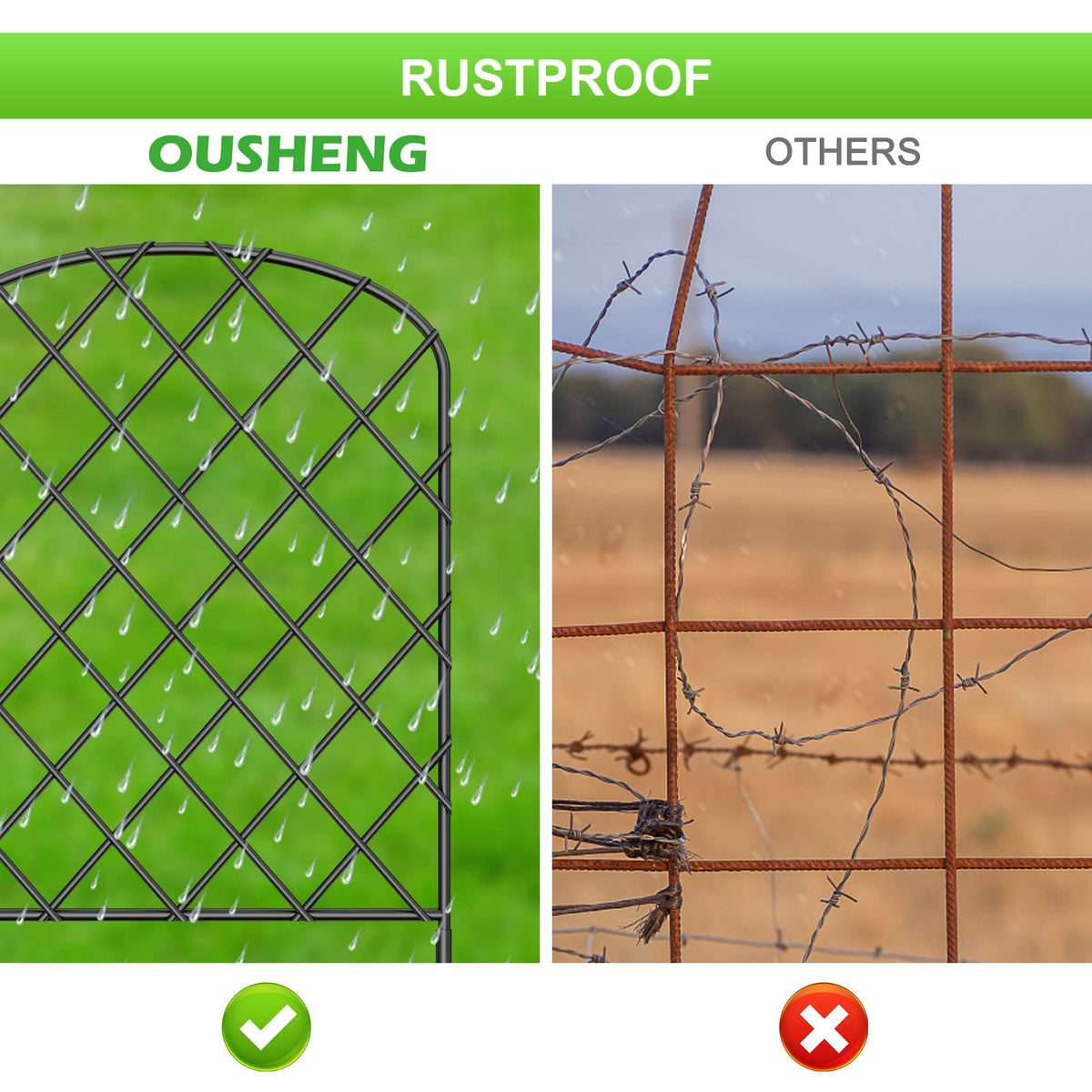 OUSHENG 10 Pack Decorative Garden Fence, Total 10ft(L) x 24in(H)