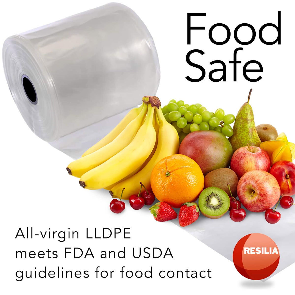 RESILIA Lay Flat Poly Tubing - Food-Grade Polyethylene, Custom Poly Bag Packaging Solution, 16 Inches x 500 Feet, 2 Mil, 0.002 Inch, Thickness, 1 Roll, Made in the USA